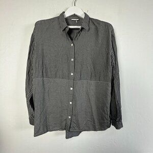 J. Jill Womens Black & White Striped Long Sleeve Button-Down Shirt Top Casual